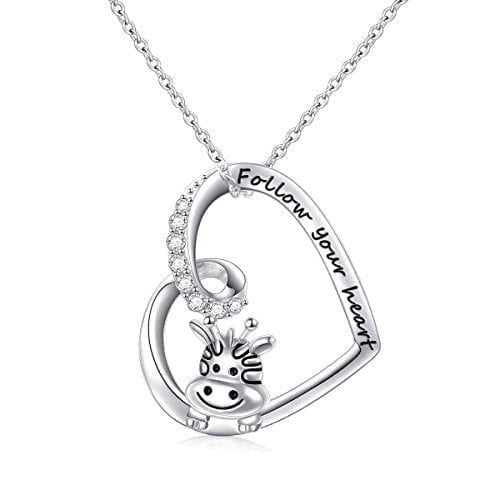 Chain 18 inch Women Girls Birthday Gift Jewelry 925 Sterling Silver Cute Animal Heart Pendant Necklace with Words Engraved 